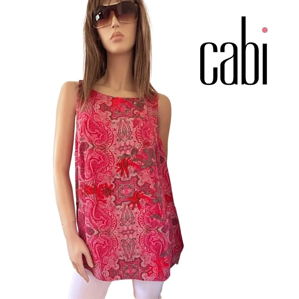 CABI Blouse Top Tank Blouse Multi Colour Paisley Abstract Print Sleeveless Flowy - Picture 9 of 11